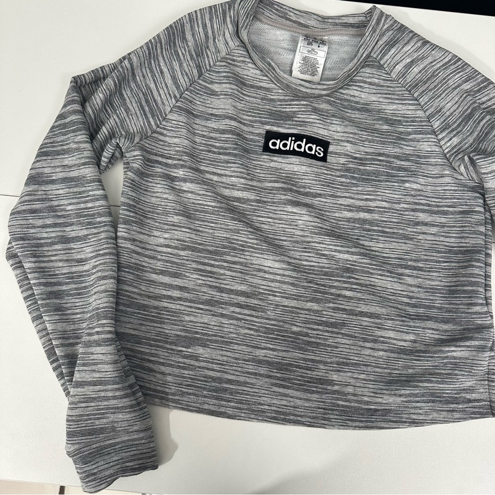 Adidas Grey Cropped Long Sleeve Top XS